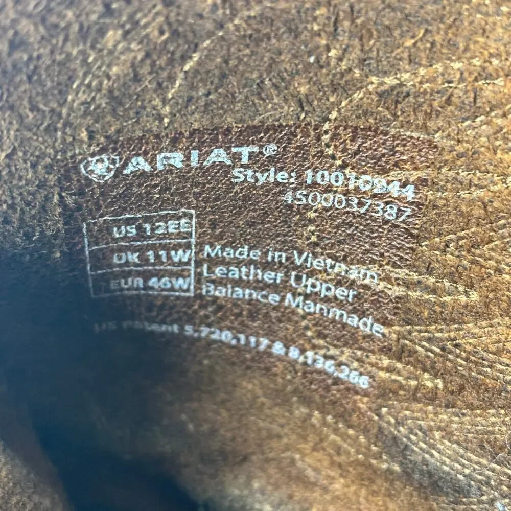 Ariat Size 12 Extra Wide Brown Leather Western Boot Cowboy Style 10010944